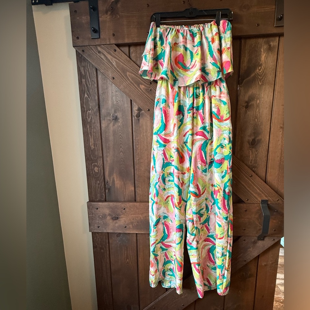 Almost Pink Spring/Summer Floral Strapless Romper Medium NWOT Pockets Lined
